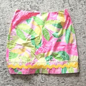 Lilly Pulitzer white label "window shopping" giraffe print ribbon trim skirt